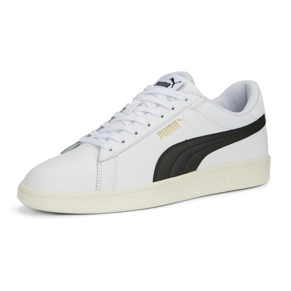 PUMA Men's Smash 3.0 Sneaker  White Black Gold-Frosted Ivory  9