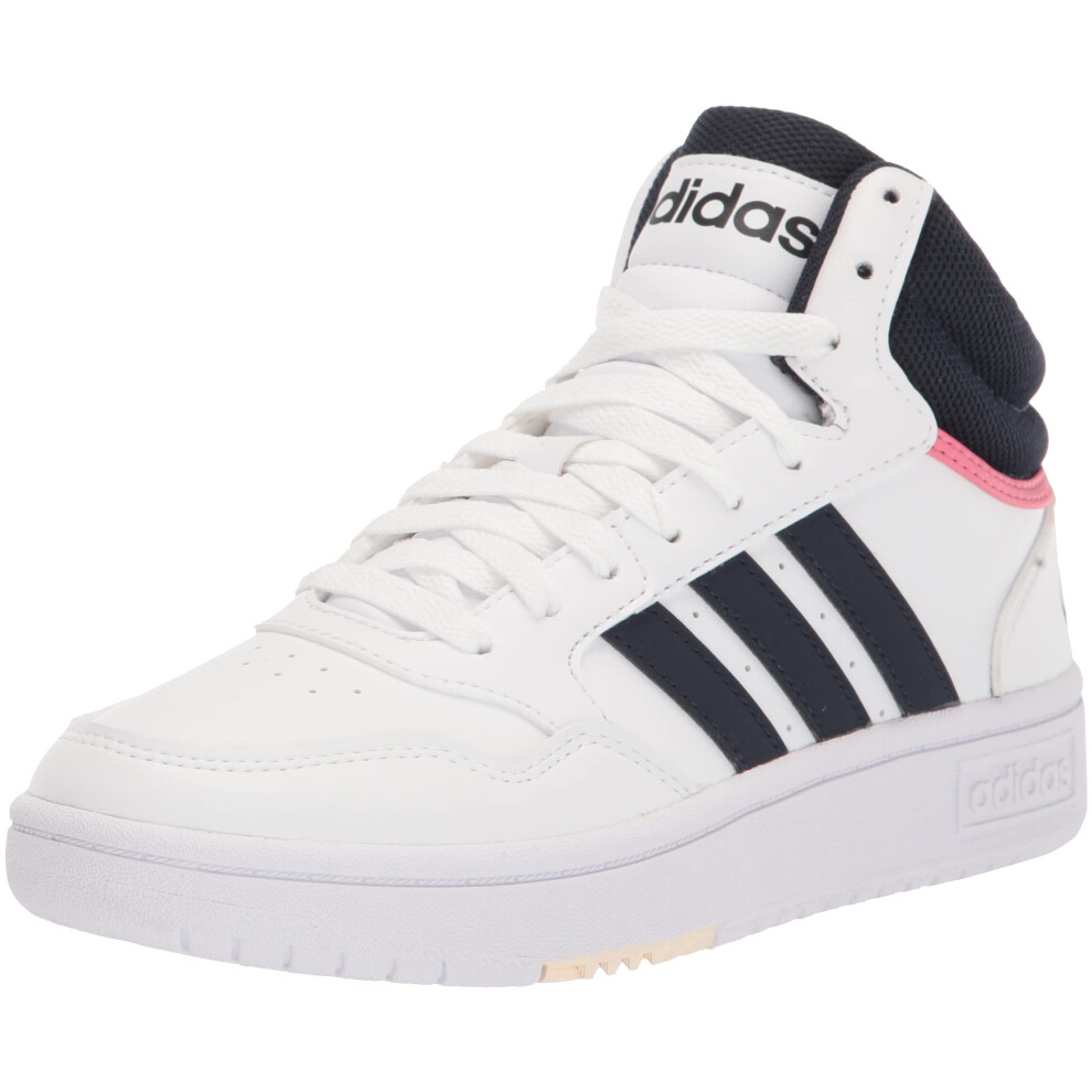 adidas Women's Hoops 3.0 Mid Basketball Shoe  White/Legend Ink/Rose To