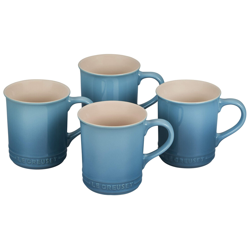 Le Creuset Stoneware Set of 4 Mugs  14 oz. each  Caribbean