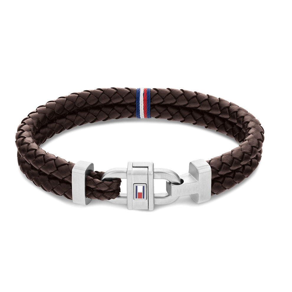 Tommy Hilfiger Jewelry Men's Carabiner Stainless Steel  Brown Leather