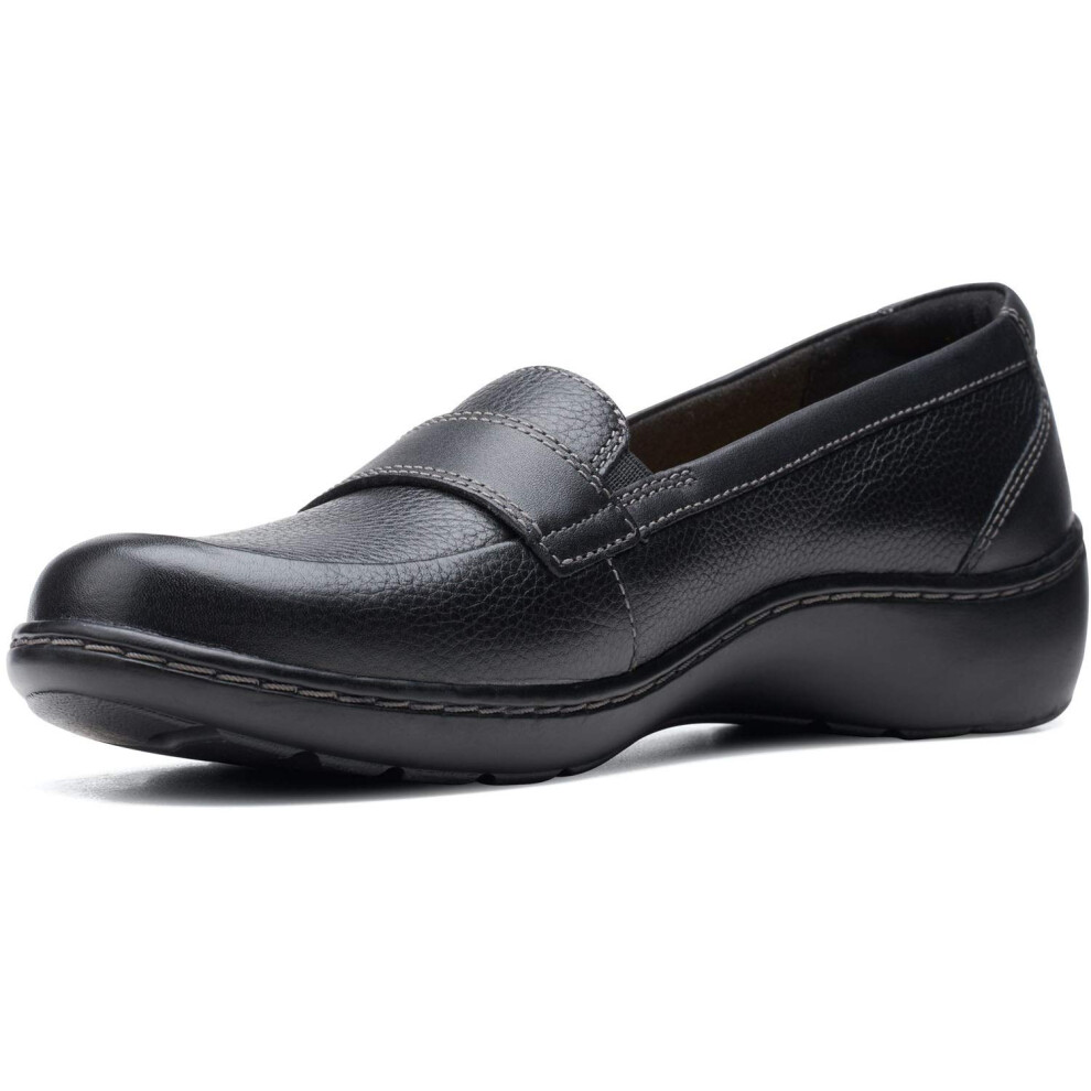 Clarks Women's Cora Daisy Loafer  Black Tumbled Leather  9.5 Wide