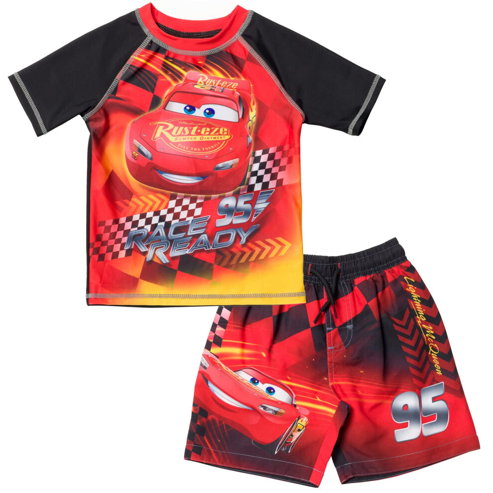 Disney Pixar Cars Lightning McQueen Toddler Boys Rash Guard and Swim T