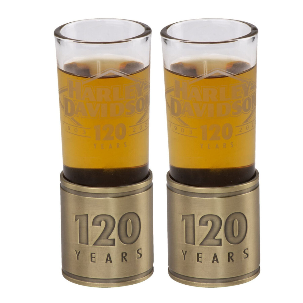 Harley-Davidson 120th Anniversary Tooled Metal Base Shot Glass  Limite