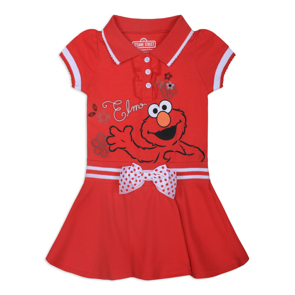 Sesame Street Elmo Girls Polo Dress for Infant and Toddler - Red/White