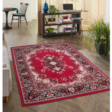 (Red, Medium 120x160 cm (4'x5'3")) Lancashire Traditional Rug Living Room Medallion Floral Bordered Rug