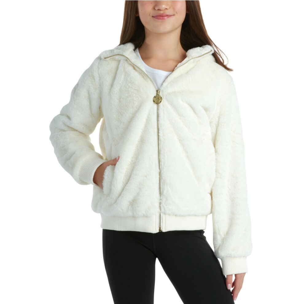 DKNY Girls' Fleece Jacket - Full Zip Hooded Sherpa Sweatshirt Jacket -