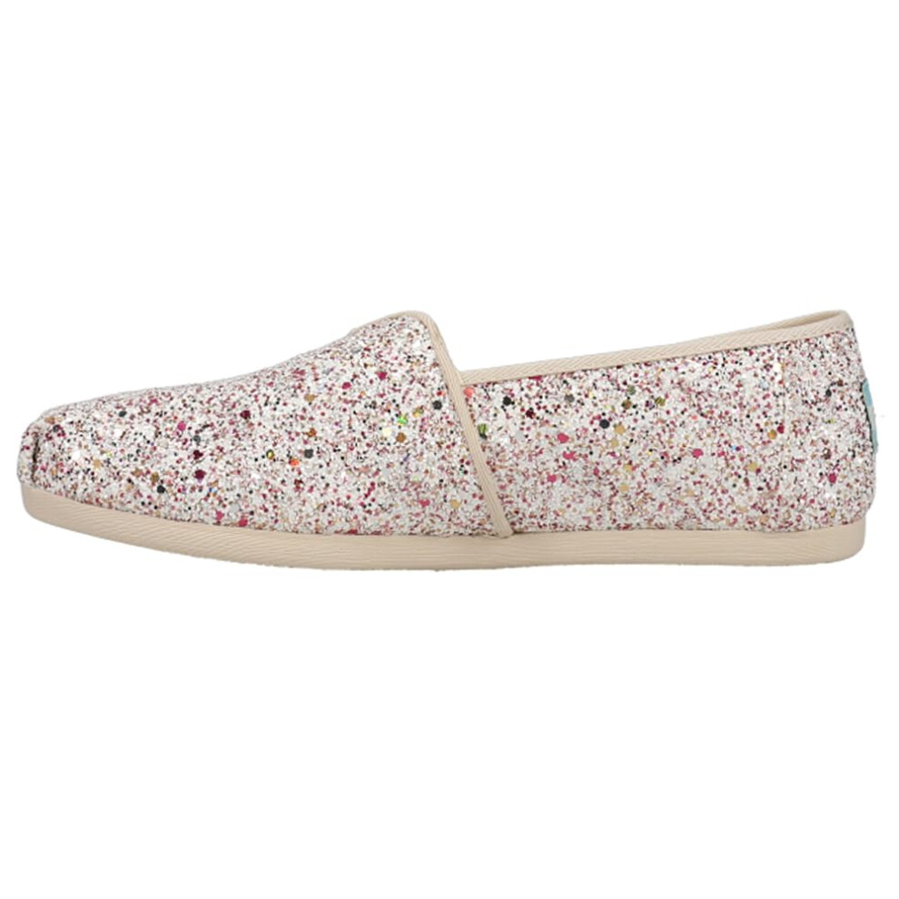 TOMS Womens Alpargata Glitter Slip On Flats Casual - Multi  White - Si