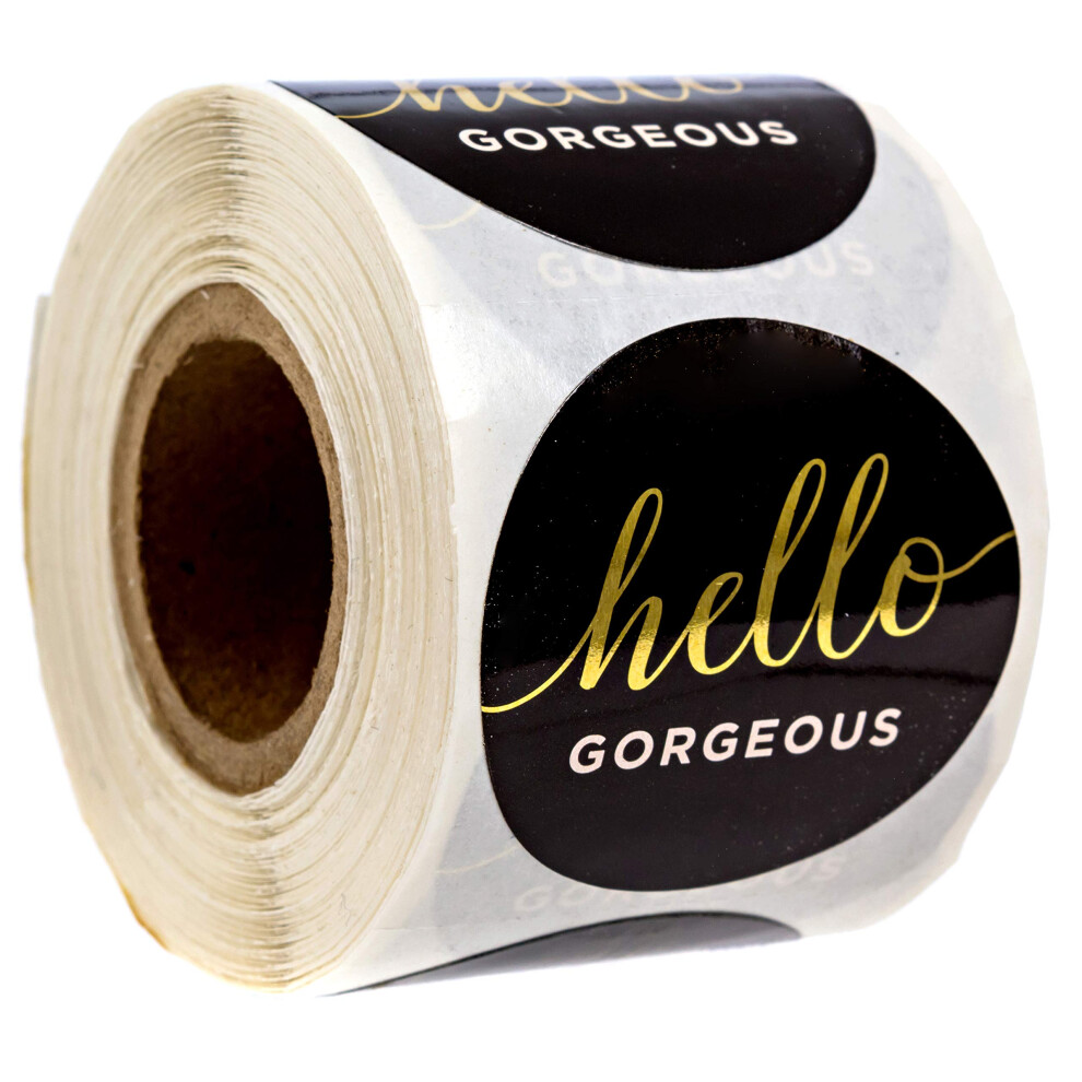 Hello Gorgeous Stickers / 250 Kleinbedrijf Labels / 1.5" Bestelverpakking Seals / Elegante Gouden Folie Sticker / Gemaakt in de VS