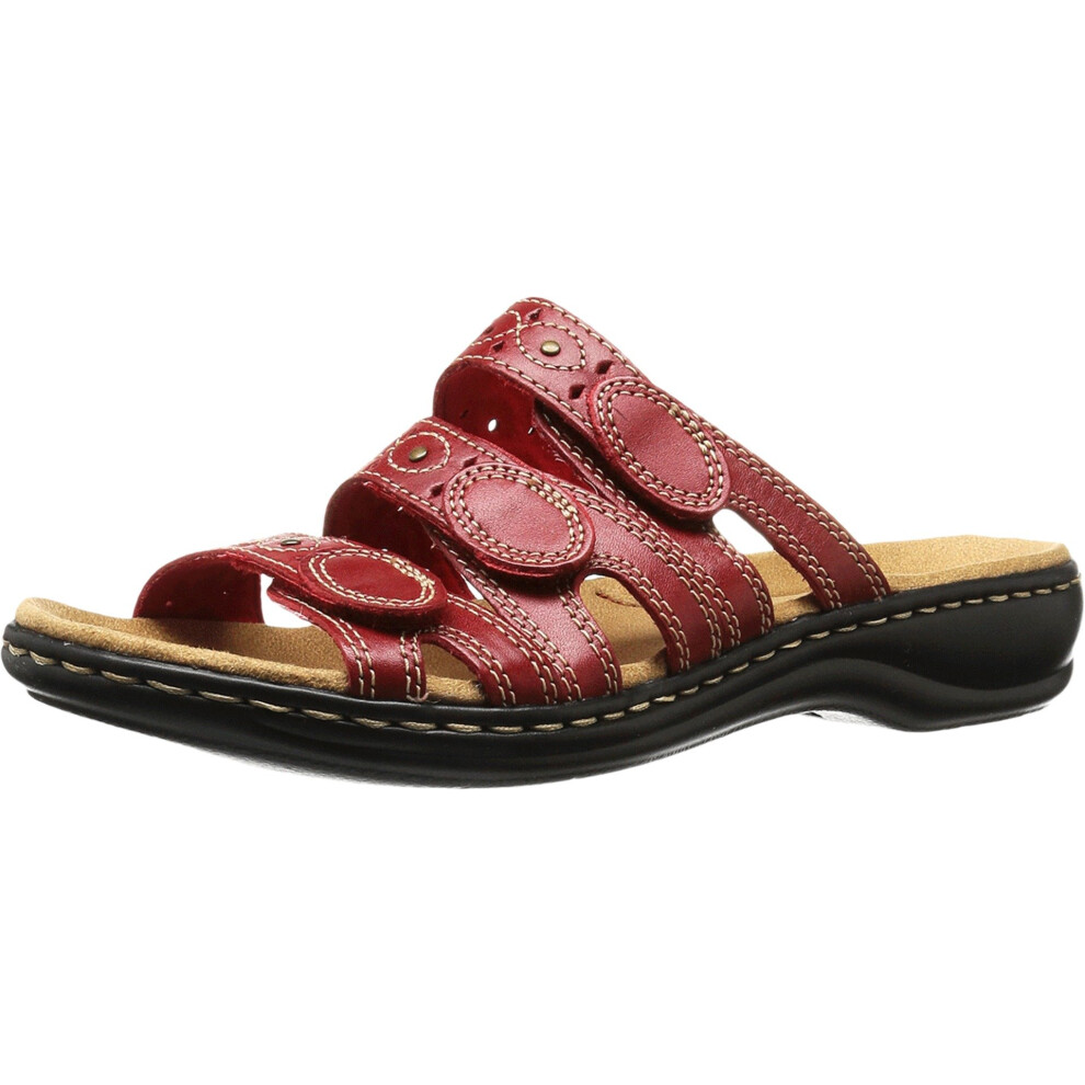 Clarks Women's Leisa Cacti Slide Sandal  Red Leather  8 W US