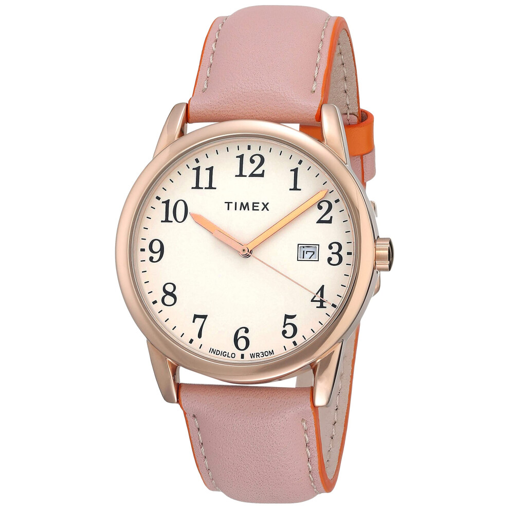 Timex Women's TW2U29800 Easy Reader 38mm Blush/Orange Leather Strap Wa