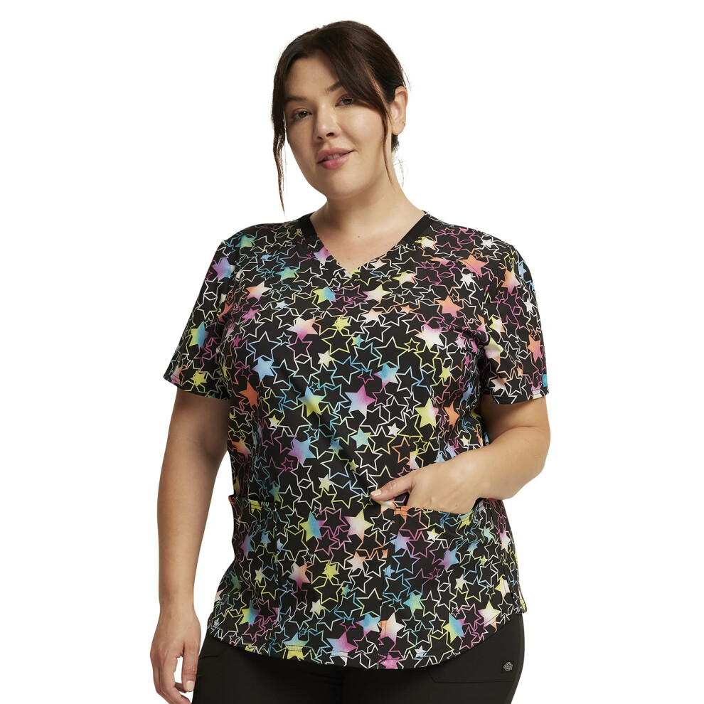 Dickies EDS Women Scrubs Top V-Neck Print DK876  M  Star Spectrum