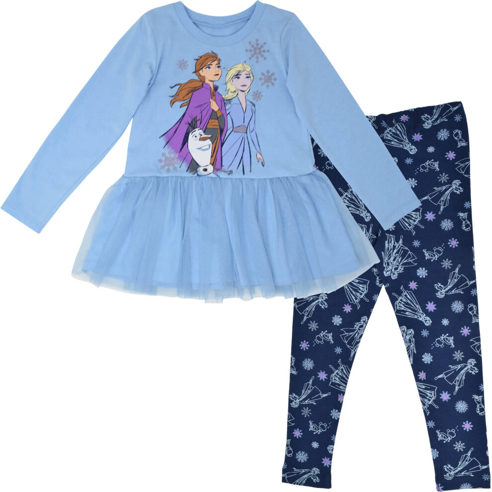 Disney Frozen Elsa Anna Little Girls Long Sleeve Graphic T-Shirt & Leg