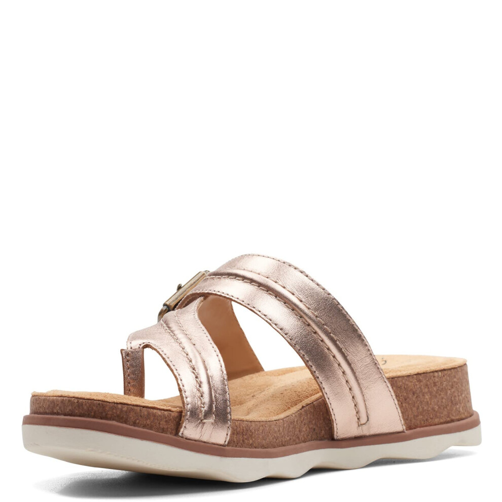 Clarks Brynn Madi Flat Sandal  Rose Gold Leather  9 Medium