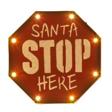 Glitzhome Marquee Lighted Up Santa Stop Sign Christmas Ornaments LED C