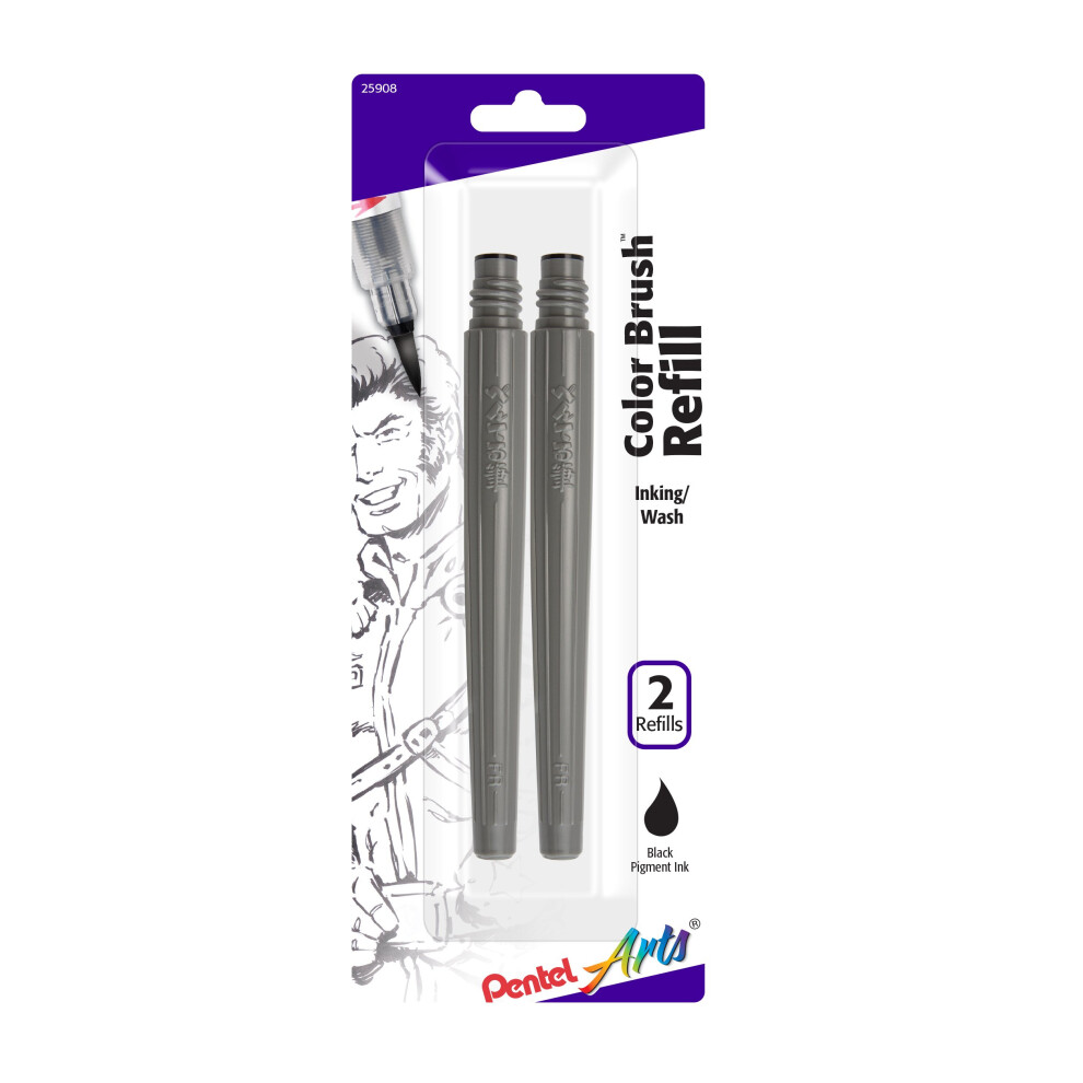 Pentel Arts Color Brush Pigment Refills  Black Ink  Pack of 2 (FRPBP2A