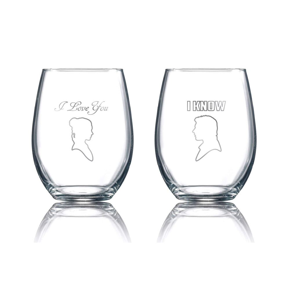 Star Wars Collectible Wine Glass Set (I Love You  I Know)  16 ounces