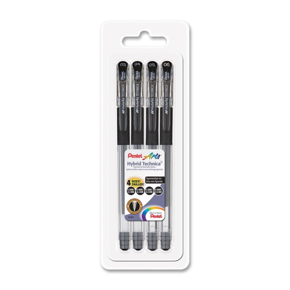 Pentel Arts Hybrid Technica Gel Pen  Black Ink  4-Pack (KN103456BP4)