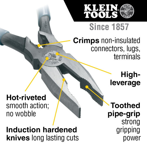 Klein Tools 12098 High Leverage Universal Lineman Combination Pliers w 1