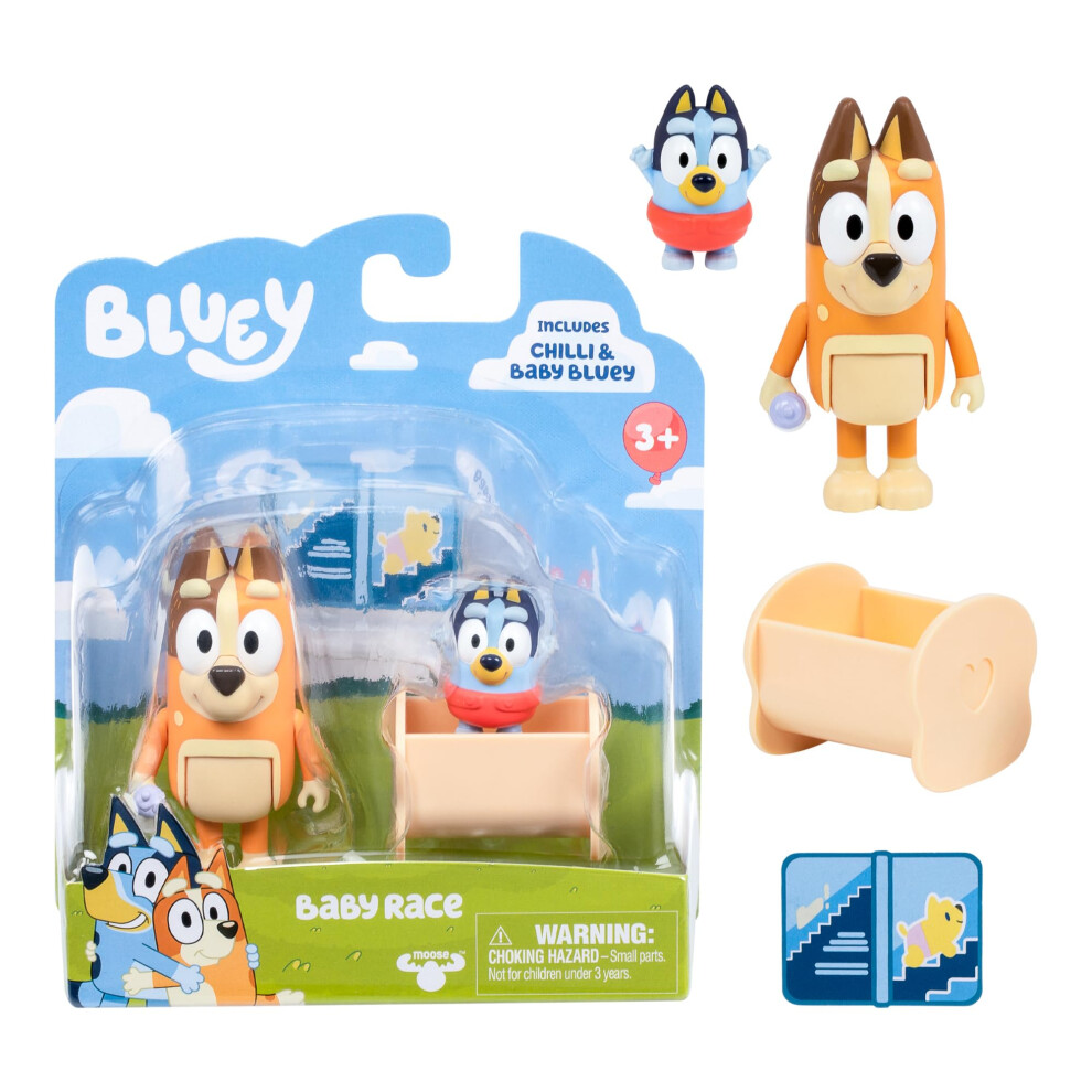 BLUEY Figure 2-Pack Baby Race | 2 Figure Pack with Chilli and Baby wit