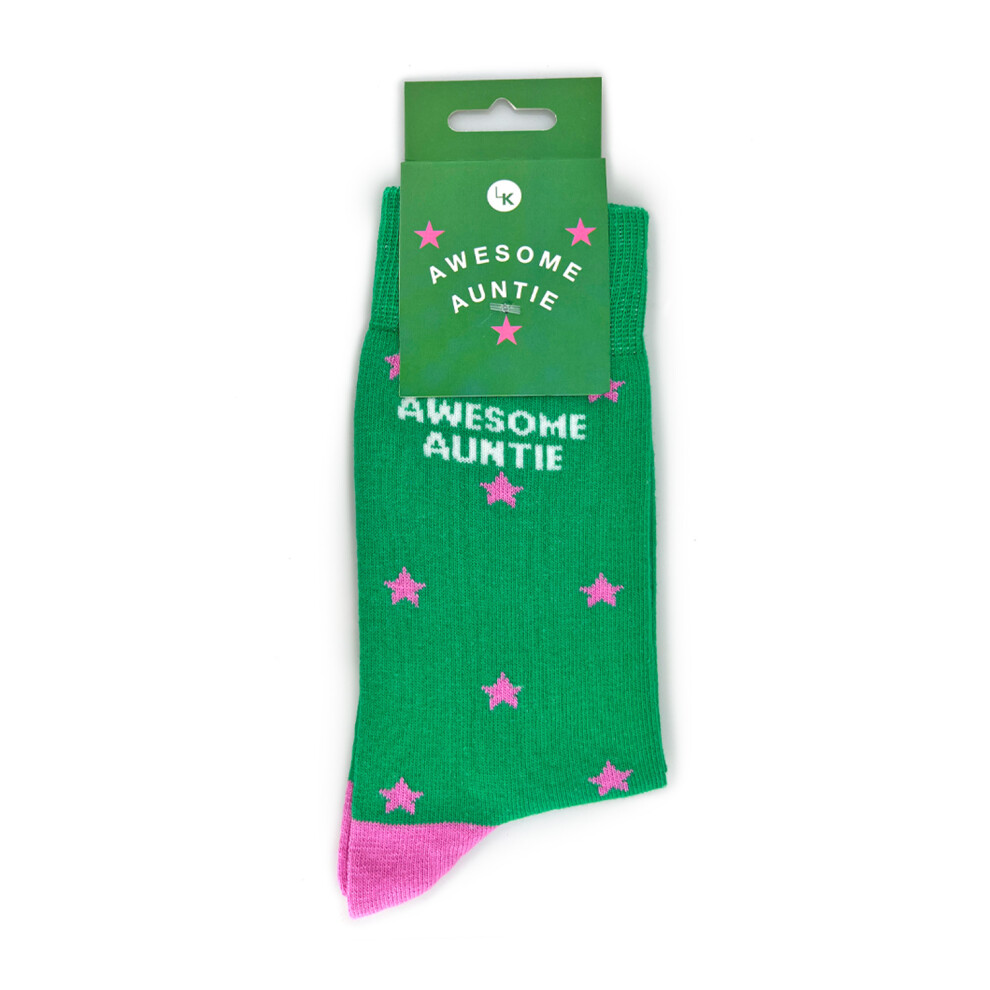 Love Kate's Snazzy Socks Awesome Auntie Star Ladies Socks Size 4-7 Novelty Sock Gift Pink