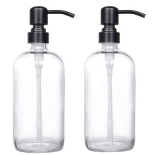 2-pack tjock klar glaspintburk tvldispenser med mattsvart rostfritt stlpump 16ounce klar Boston runda flaskor dispenser med rostsker pump fr