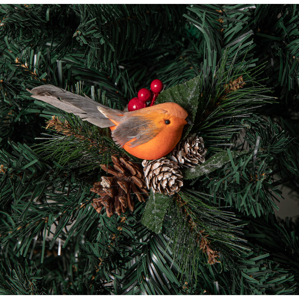 Premier Decoration Ltd 6 X 19Cm Christmas Pick Decoration With Robin, Berries And Pinecones Red