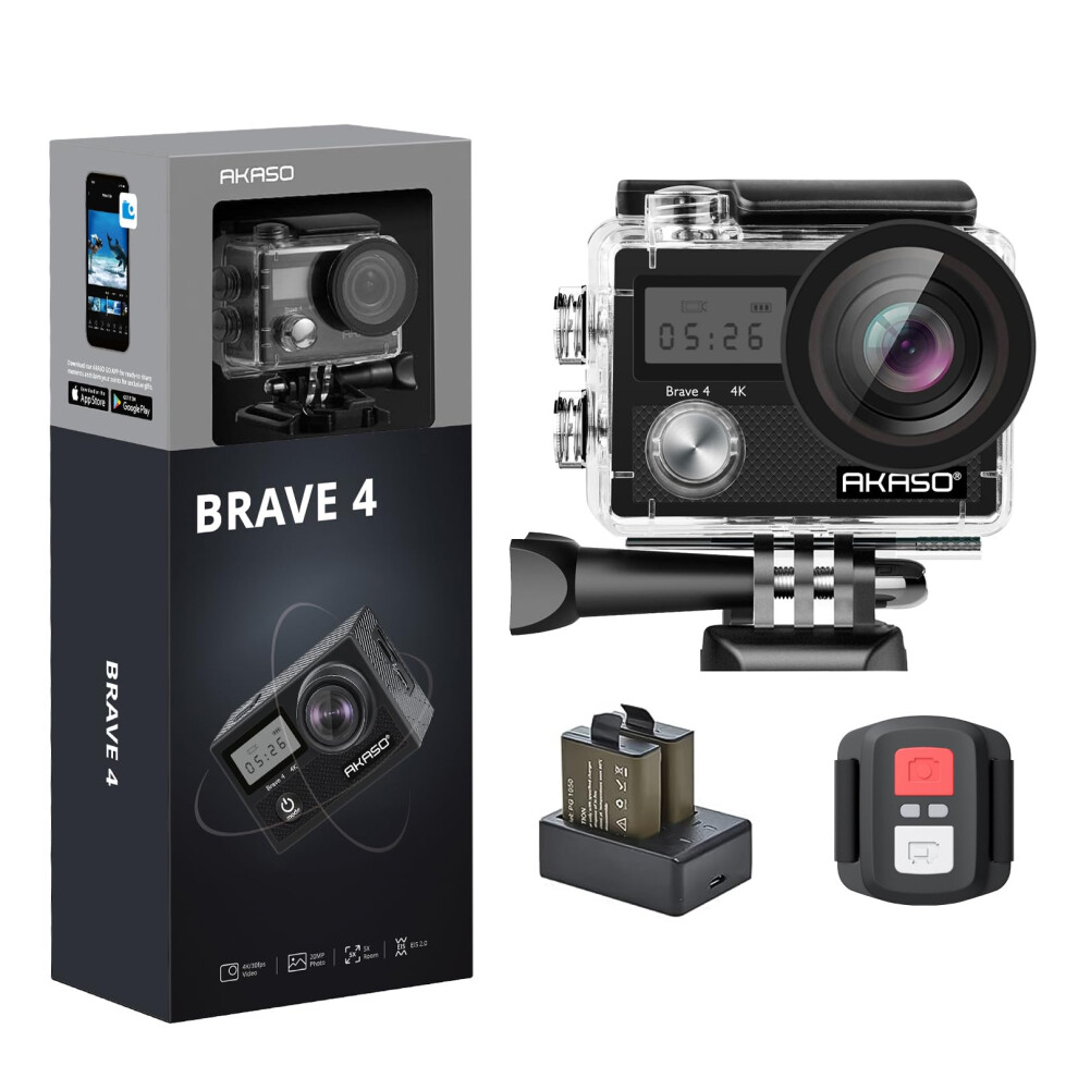 AKASO Brave 4 4K30fps 20MP WiFi Action Camera Ultra Hd with EIS 131ft