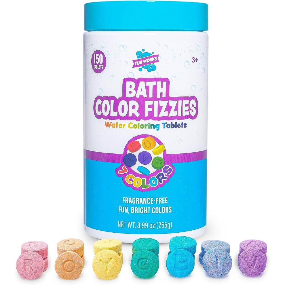 Tub Works Bath Color Fizzies  150 Count | Nontoxic & Fragrance-Free |