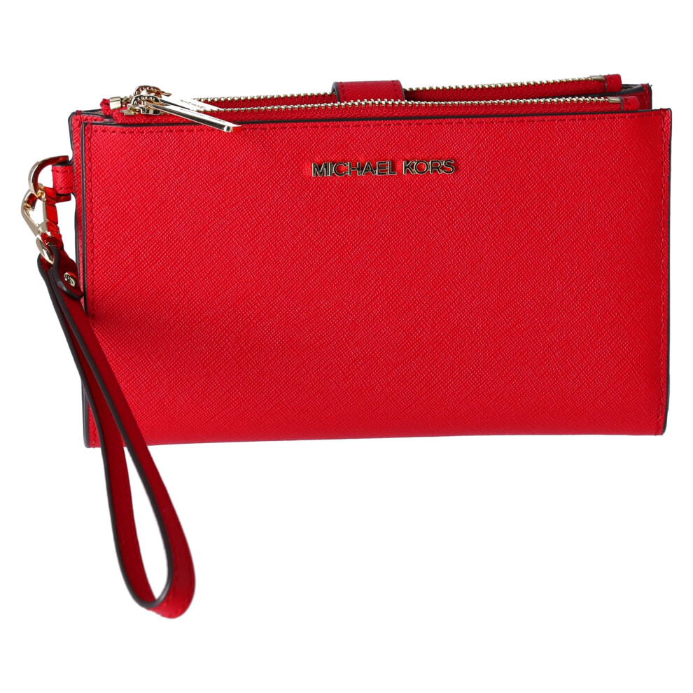 Michael Kors Jet Set Travel Leather Double Zip Wristlet (Bright Red)