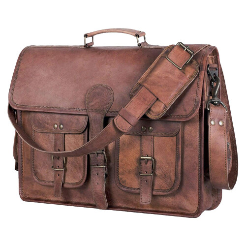 KPL 18 INCH Leather Briefcase Laptop Messenger bag best computer satch
