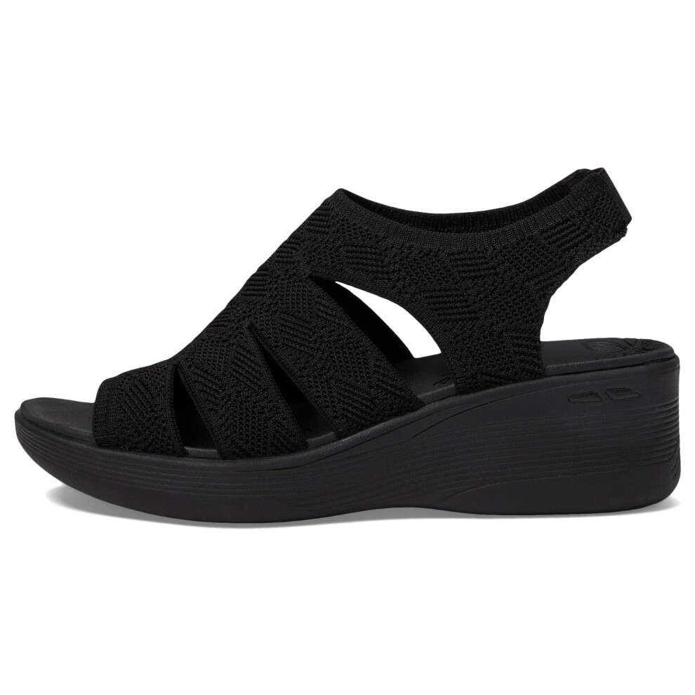 Skechers Women's PIER-LITE-Memory Maker Wedge Sandal  Black/Black  7