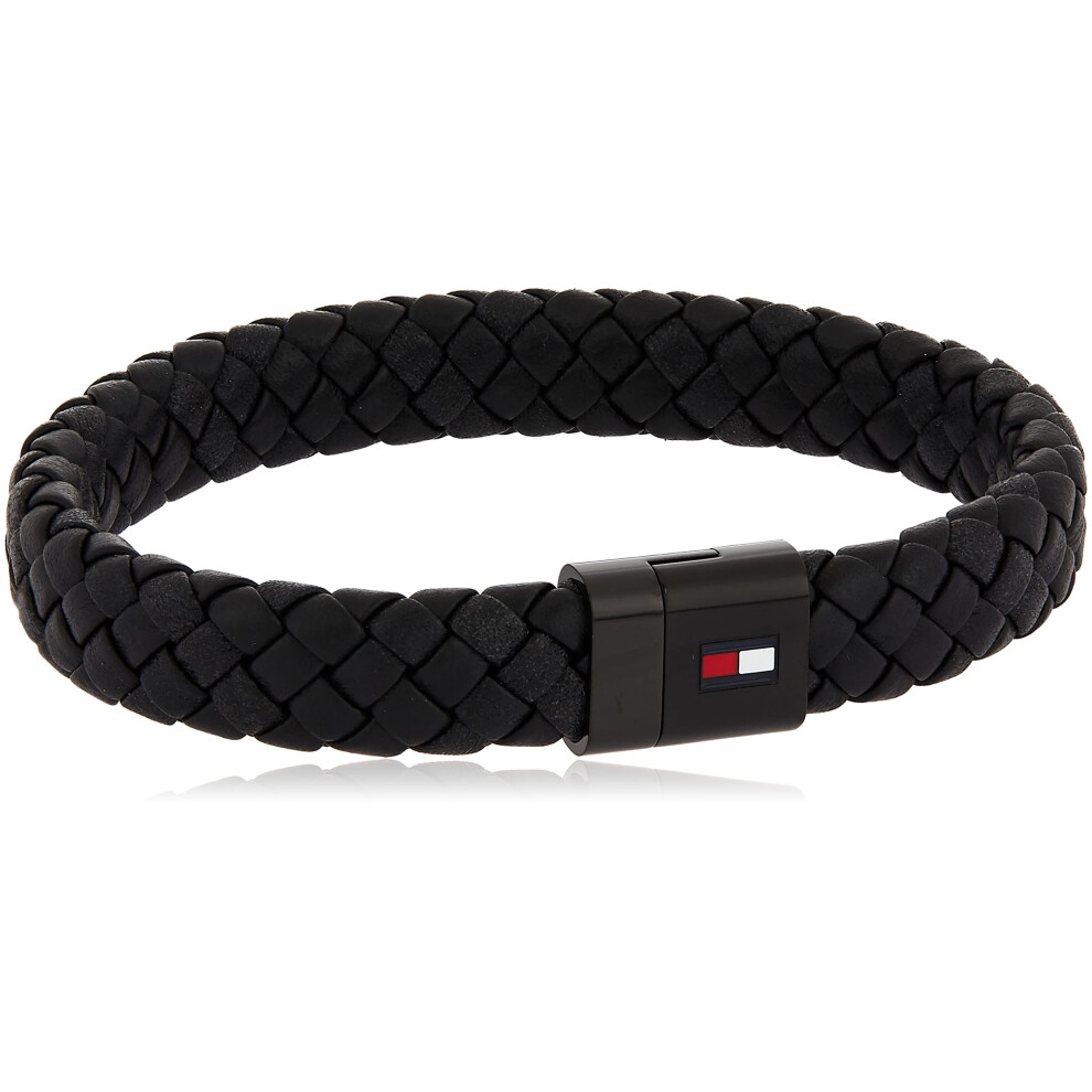 Tommy Hilfiger Men's Jewelry Round Braided Leather Bracelet Color: Bla