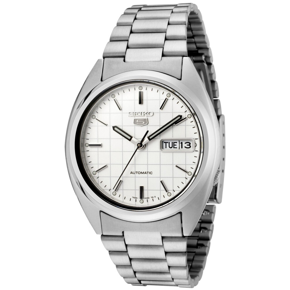 Seiko Men's SNXF05 5 Automatic White Dial Stainless Steel Watch