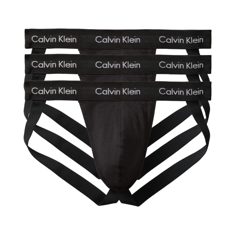 Calvin Klein Men's Cotton Stretch 3-Pack Jock Strap  3 Black  Medium