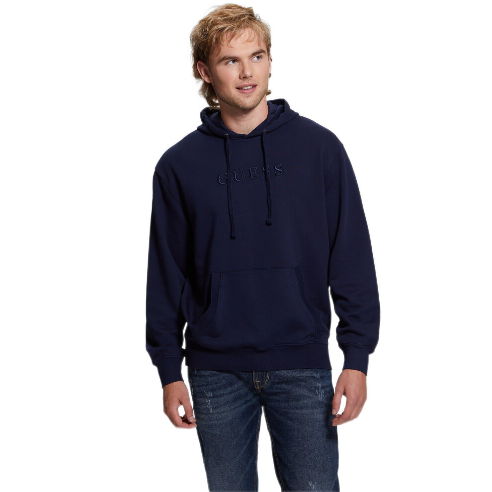 GUESS Men's Finch Terry Washed Hoody  Smart Blue Multi