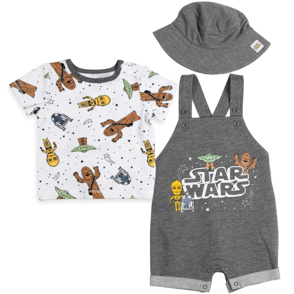 STAR WARS R2-D2 Yoda Chewbacca Infant Baby Boys Short Overalls Graphic