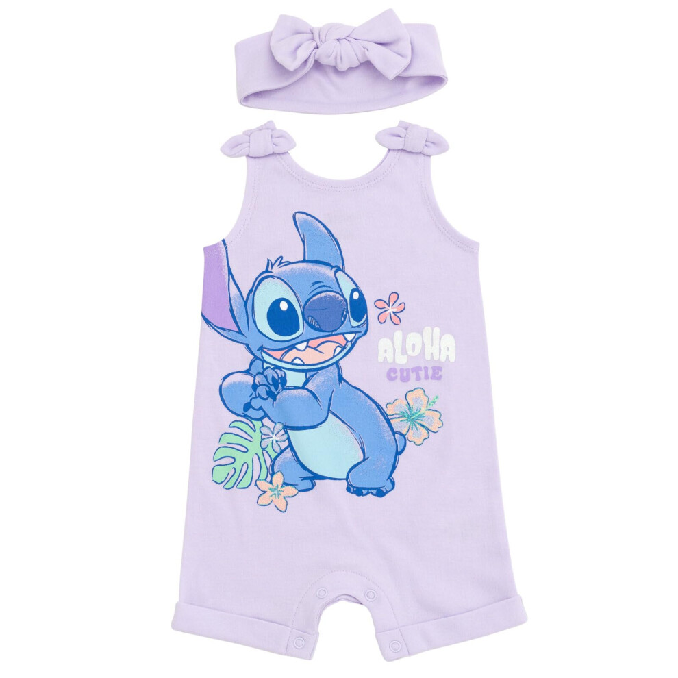 Disney Lilo & Stitch Infant Baby Girls French Terry Romper and Headban