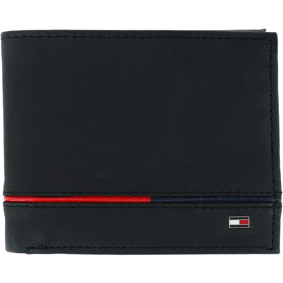 Tommy Hilfiger Men's Leather Leif RFID Bifold Wallet with Flip ID  Bla