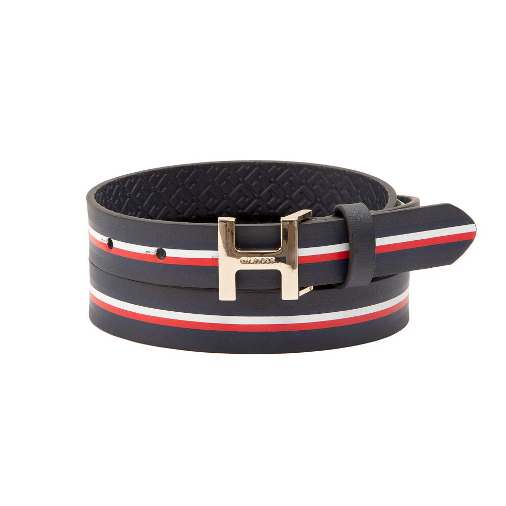 Tommy Hilfiger Women's Monogram H Buckle Fashion Leather Belt  TH Navy