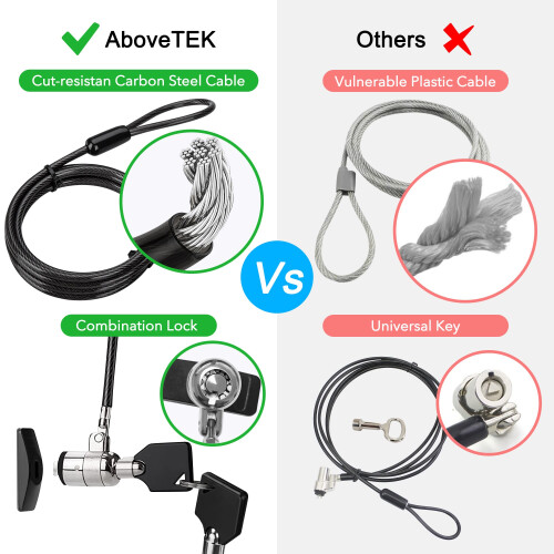 AboveTEK Laptop Lock  Tablet Lock Security Cable  2 Keys Sturdy Steel 2
