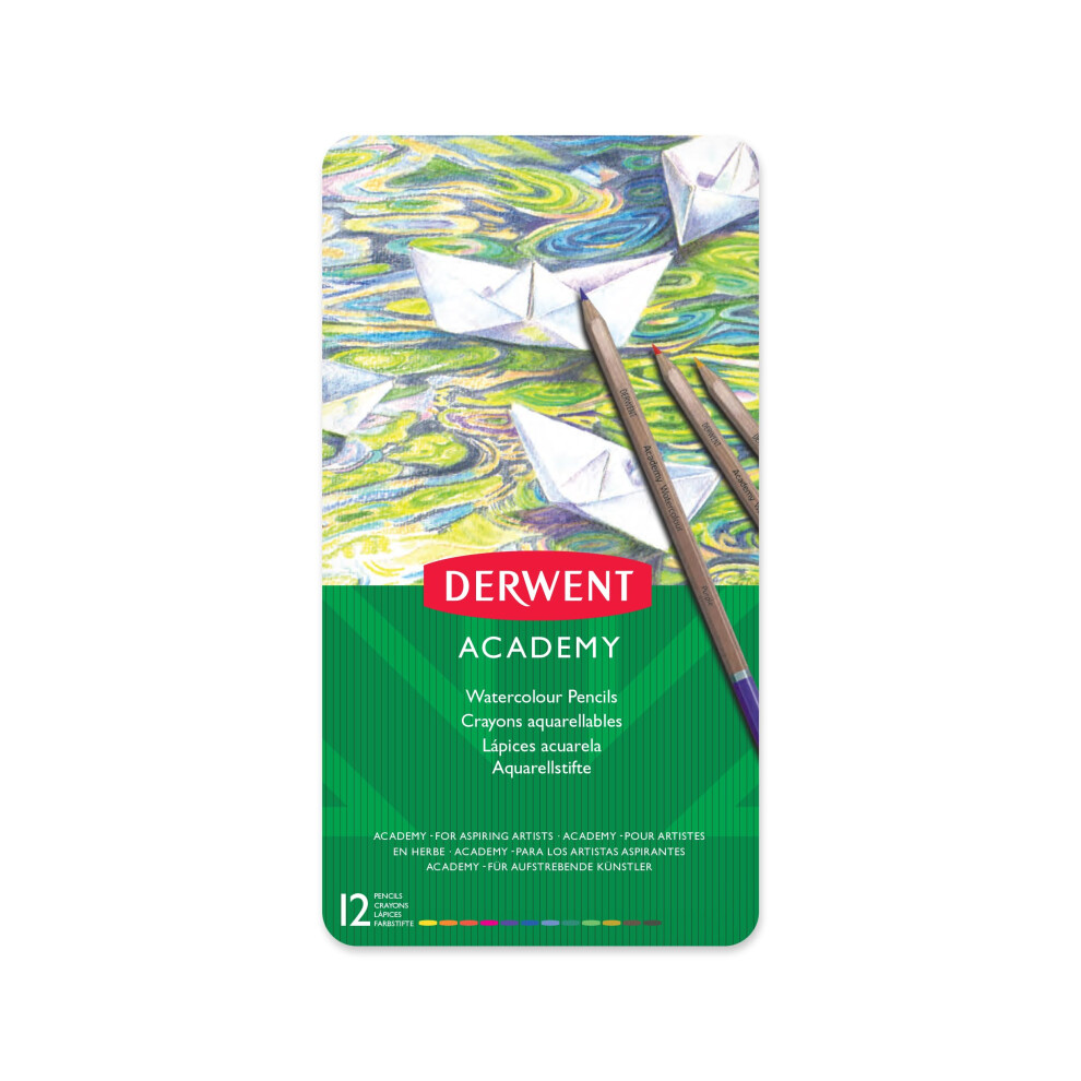 Derwent Academy Watercolor Pencils  3.3mm Core  Metal Tin  12 Count (2