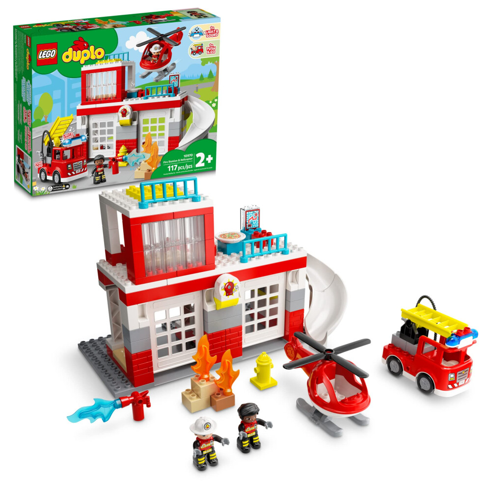 LEGO DUPLO Fire Station & Helicopter Playset 10970  with Push & Go Tru