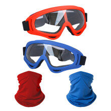 LJDJ motorbril 2-pack crossmotor ATV motorcross rijden wandelen beschermend met 2-pack nek ademend bandanamasker (rood + blauw/heldere lens)