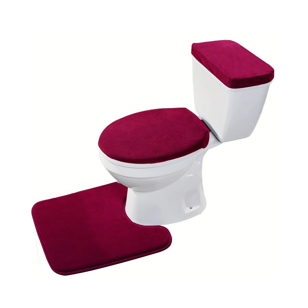 Ensemble de 3 tapis de toilette en mousse     m   moire de forme et housse de couvercle de r   servoir en velours Madeals, bordeaux