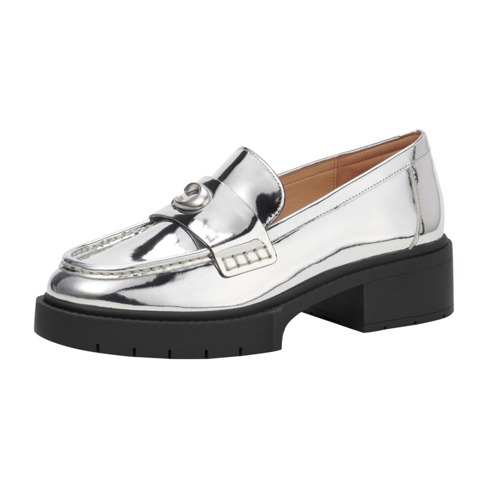 Coach Women's Leah Metallic Leather Loafer  Silver  5.5