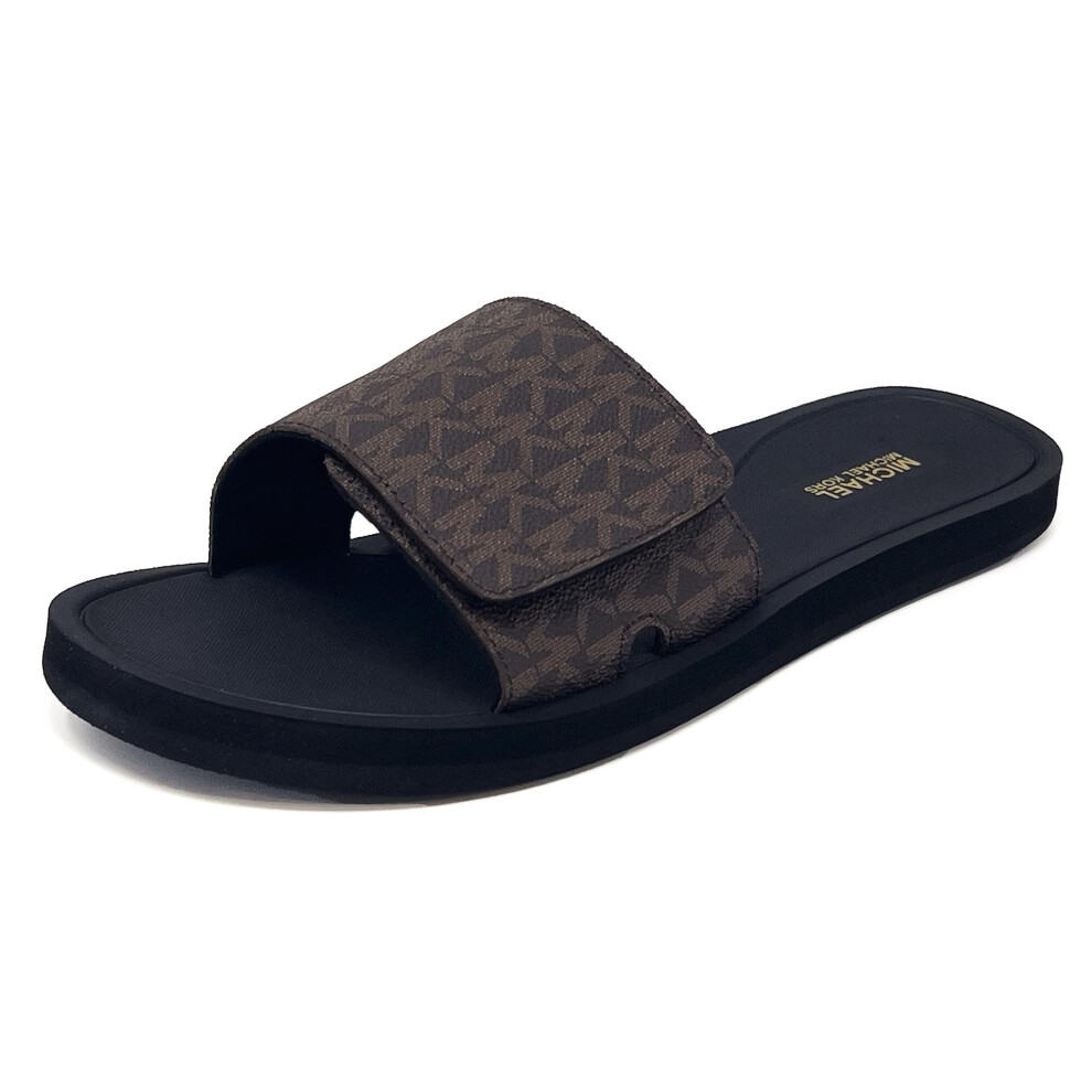 Michael Kors MK Signature Logo Print Wade Slide (Brown  7  us_footwear