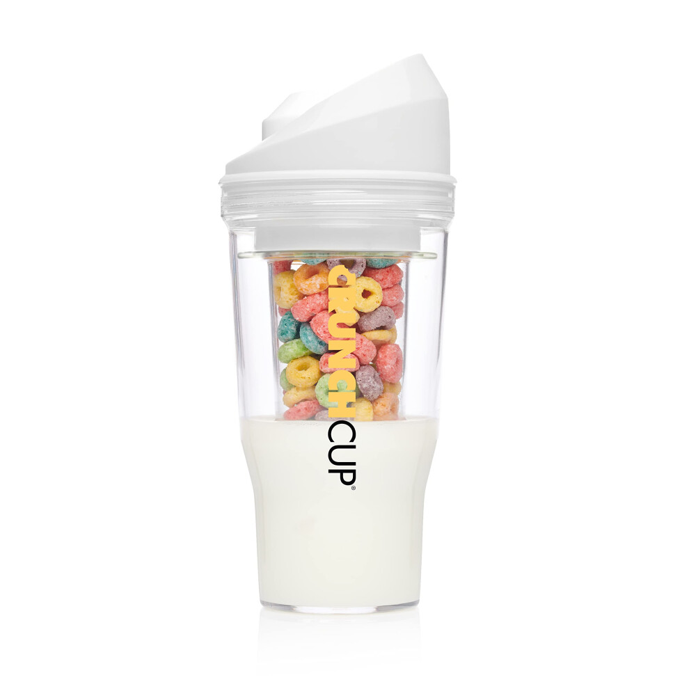 CRUNCHCUP XL White - Portable Plastic Cereal Cups for Breakfast On the