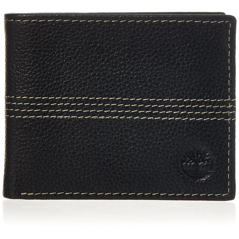 Timberland mens Sportz Quad Leather Passcase Wallet  Black (Quad Stitc