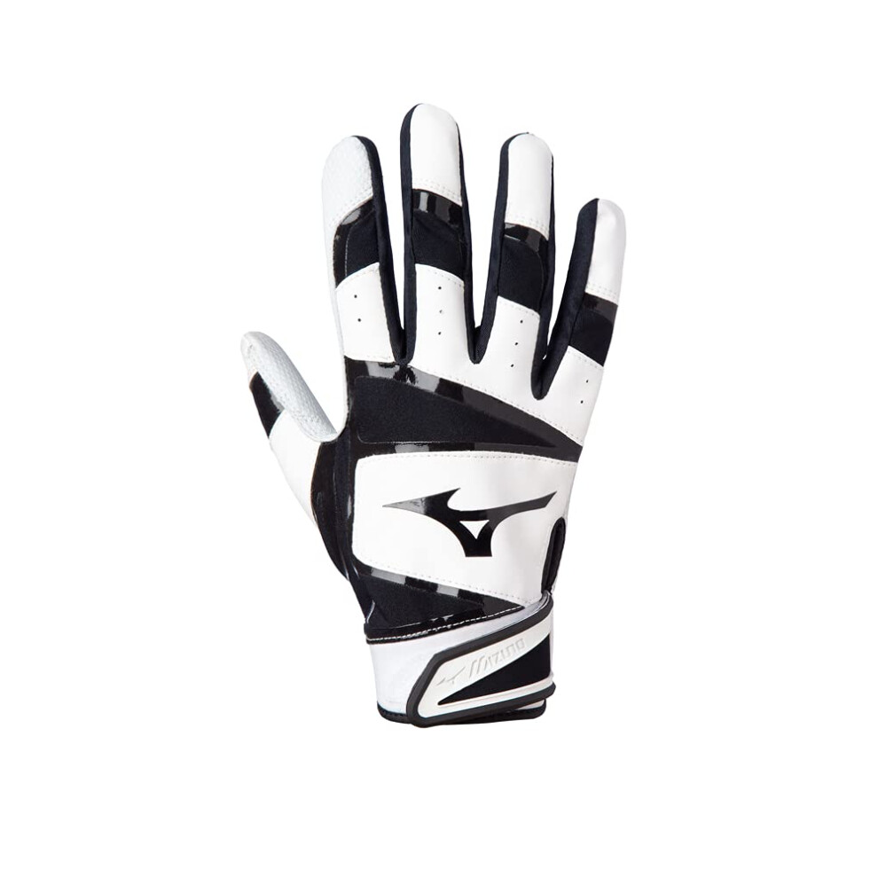 Mizuno B-303 Adult Baseball Batting Glove  White-Black  Large