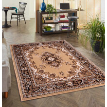 (Berber Beige, Large 160x230 cm (5'3"x7'7")) Lancashire Traditional Rug Living Room Medallion Floral Bordered Rug